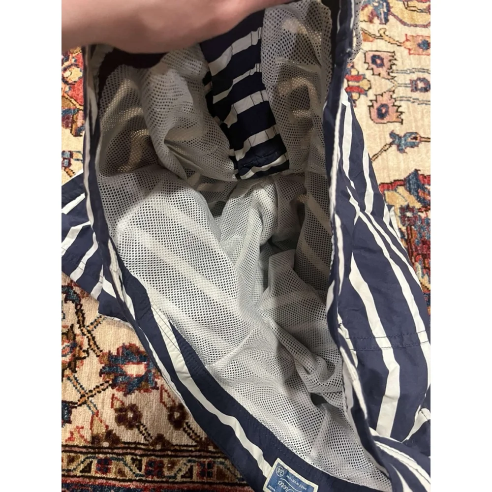 Men’s J.Crew Blue and White Nautical Stripe Swim Shorts Size 34